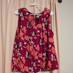 Liz Claiborne Floral Sleeveless Blouse - Burgundy and Coral